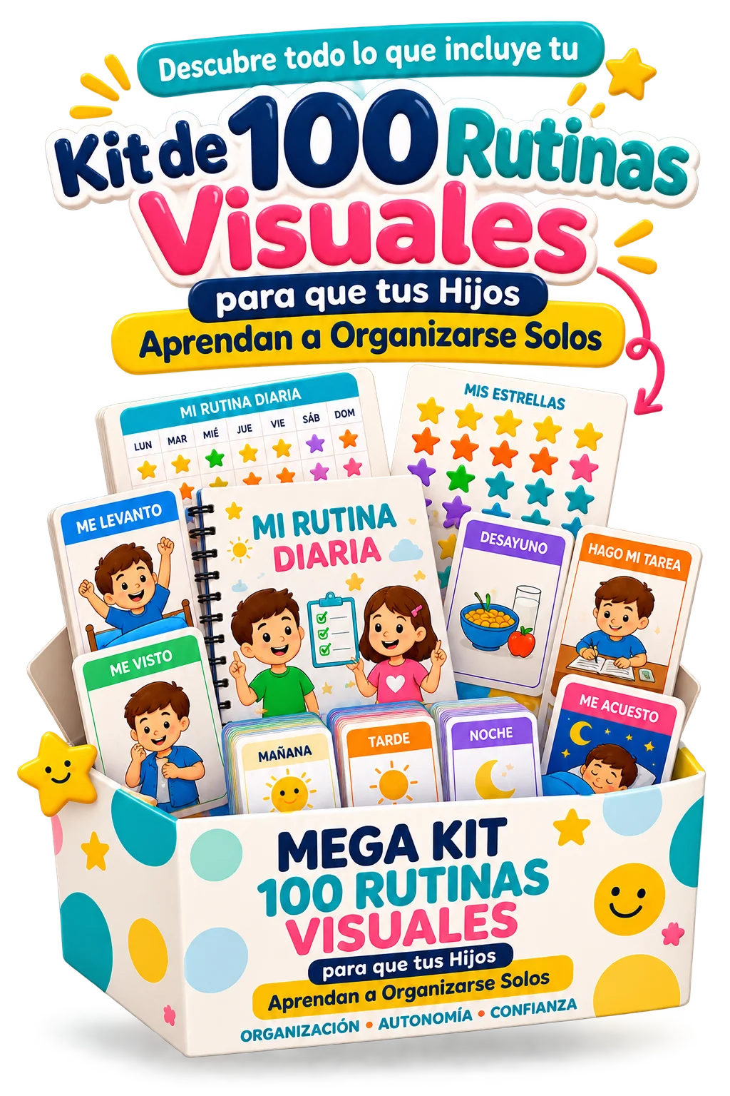 Kit de 100 Rutinas Visuales: cuaderno, tarjetas de rutinas y stickers